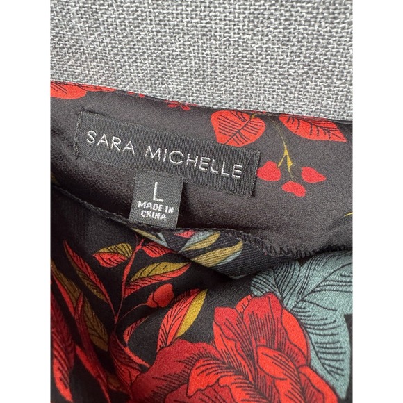 Sara Michelle Cowlneck Satin Slip Dress Sz Large Dark Romantic Red Rose Floral - Picture 3 of 7
